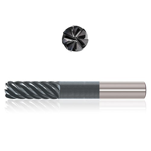 1/2″ Dia. × 1/2″ Shank × 7/8″ DOC × 4″ OAL, Sistral, 7 Flute, Variable Helix, Straight, External, Bullnose, Solid End Mill - Exact Industrial Supply