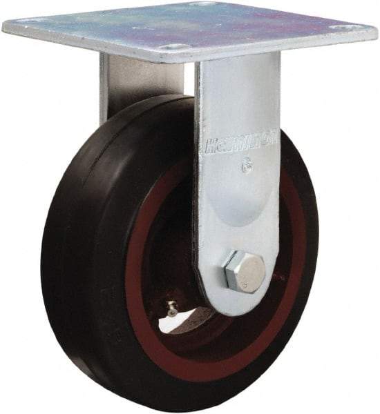 Hamilton - 6" Diam x 2" Wide x 7-1/2" OAH Top Plate Mount Rigid Caster - Rubber Mold on Cast Iron, 410 Lb Capacity, Straight Roller Bearing, 5 x 5-1/2" Plate - A1 Tooling