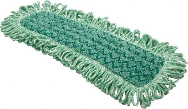 Rubbermaid - 20.7" Long x 5.7" Wide Microfiber Dust Mop Pad - Hook & Loop, Green, Fringed Head - A1 Tooling