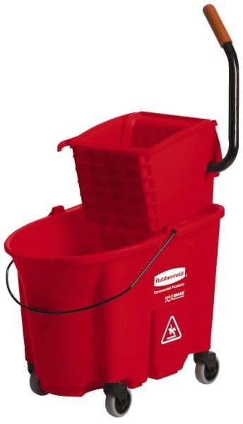 Rubbermaid - 35 Qt Plastic Bucket & Wringer - 20-1/8" Long x 36-1/2" High x 15-3/4" Wide, Red - A1 Tooling