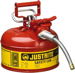 Justrite - 1 Gal Galvanized Steel Type II Safety Can - 10-1/2" High x 9-1/2" Diam, Red with Yellow - A1 Tooling