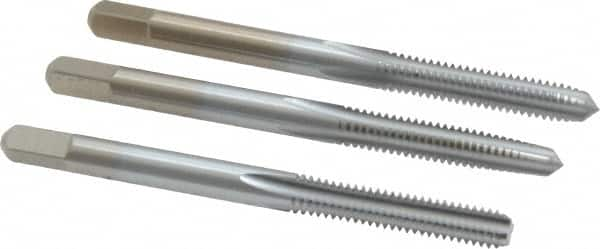 Made in USA - #8-32 UNC, 4 Flute, Bottoming, Plug & Taper, Chrome Finish, High Speed Steel Tap Set - Right Hand Cut, 2-1/8" OAL, 3/4" Thread Length, 2B/3B Class of Fit - A1 Tooling