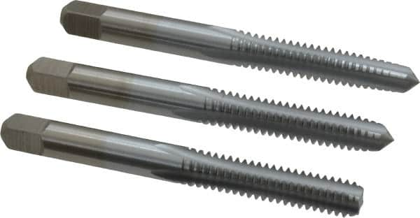 Made in USA - 1/4-20 UNC, 4 Flute, Bottoming, Plug & Taper, Chrome Finish, High Speed Steel Tap Set - Right Hand Cut, 2-1/2" OAL, 1" Thread Length, 2B/3B Class of Fit - A1 Tooling