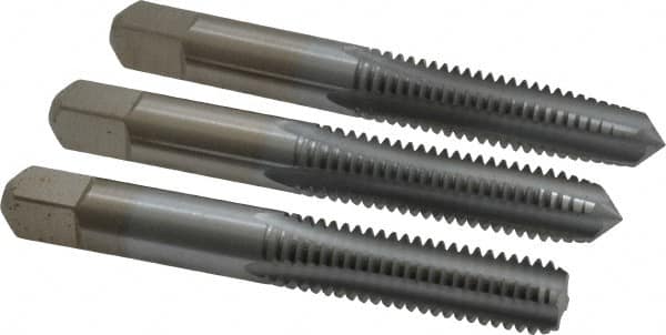 Made in USA - 3/8-16 UNC, 4 Flute, Bottoming, Plug & Taper, Chrome Finish, High Speed Steel Tap Set - Right Hand Cut, 2-15/16" OAL, 1-1/4" Thread Length, 2B/3B Class of Fit - Exact Industrial Supply