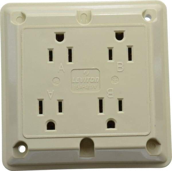 Leviton - 125 VAC, 15 Amp, 5-15R NEMA Configuration, Ivory, Specification Grade, Self Grounding Fourplex Receptacle - 1 Phase, 2 Poles, 3 Wire, Flush Mount, Chemical, Corrosion and Impact Resistant - A1 Tooling