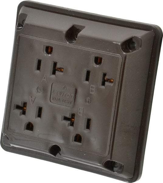 Leviton - 125 VAC, 20 Amp, 5-20R NEMA Configuration, Brown, Specification Grade, Self Grounding Fourplex Receptacle - 1 Phase, 2 Poles, 3 Wire, Flush Mount, Chemical, Corrosion and Impact Resistant - A1 Tooling