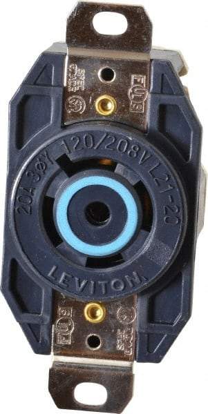 Leviton - 120/208 VAC, 20 Amp, L21-20R NEMA, Self Grounding Receptacle - 4 Poles, 5 Wire, Female End, Black - A1 Tooling