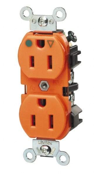 Leviton - 125 VAC, 15 Amp, 5-15R NEMA Configuration, Orange, Hospital Grade, Isolated Ground Duplex Receptacle - 1 Phase, 2 Poles, 3 Wire, Flush Mount, Impact Resistant - A1 Tooling