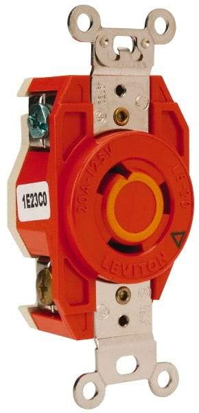 Leviton - 125 VAC, 20 Amp, L5-20R NEMA Configuration, Orange, Industrial Grade, Isolated Ground Single Receptacle - 1 Phase, 2 Poles, 3 Wire, Flush Mount - A1 Tooling