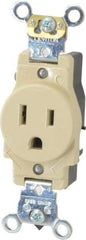 Leviton - 125 VAC, 15 Amp, 5-15R NEMA Configuration, Ivory, Industrial Grade, Self Grounding Single Receptacle - 1 Phase, 2 Poles, 3 Wire, Flush Mount, Impact Resistant - A1 Tooling