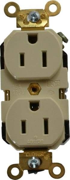 Leviton - 125 VAC, 15 Amp, 5-15R NEMA Configuration, Ivory, Industrial Grade, Self Grounding Duplex Receptacle - 1 Phase, 2 Poles, 3 Wire, Flush Mount, Impact Resistant - A1 Tooling