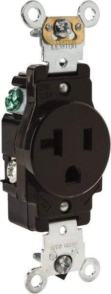 Leviton - 125 VAC, 20 Amp, 5-20R NEMA Configuration, Brown, Industrial Grade, Self Grounding Single Receptacle - 1 Phase, 2 Poles, 3 Wire, Flush Mount, Impact Resistant - A1 Tooling