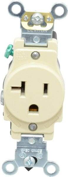 Leviton - 125 VAC, 20 Amp, 5-20R NEMA Configuration, Ivory, Industrial Grade, Self Grounding Single Receptacle - 1 Phase, 2 Poles, 3 Wire, Flush Mount, Impact and Tamper Resistant - A1 Tooling