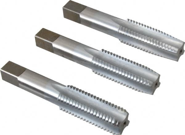 Made in USA - 7/8-9 UNC, 4 Flute, Bottoming, Plug & Taper, Chrome Finish, High Speed Steel Tap Set - Right Hand Cut, 4-11/16" OAL, 2-7/32" Thread Length, 2B/3B Class of Fit - A1 Tooling