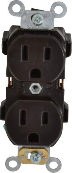 Leviton - 125 VAC, 15 Amp, 5-15R NEMA Configuration, Brown, Industrial Grade, Self Grounding Duplex Receptacle - 1 Phase, 2 Poles, 3 Wire, Flush Mount, Impact Resistant - A1 Tooling