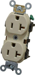 Leviton - 125 VAC, 20 Amp, 5-20R NEMA Configuration, Ivory, Industrial Grade, Self Grounding Duplex Receptacle - 1 Phase, 2 Poles, 3 Wire, Flush Mount, Impact and Tamper Resistant - A1 Tooling