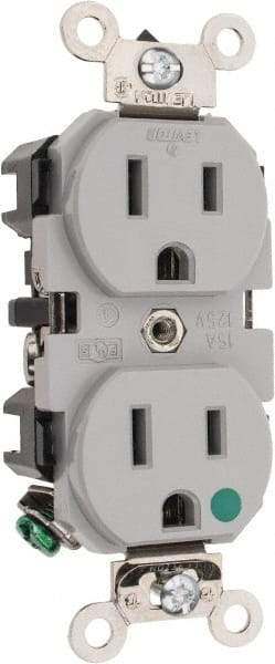 Leviton - 125 VAC/VDC, 15 Amp, 5-15R NEMA Configuration, Gray, Hospital Grade, Self Grounding Duplex Receptacle - 1 Phase, 2 Poles, 3 Wire, Flush Mount, Impact Resistant - A1 Tooling