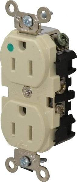 Leviton - 125 VAC, 15 Amp, 5-15R NEMA Configuration, Ivory, Hospital Grade, Self Grounding Duplex Receptacle - 1 Phase, 2 Poles, 3 Wire, Flush Mount, Impact Resistant - A1 Tooling