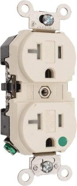 Leviton - 125 VAC, 20 Amp, 5-20R NEMA Configuration, Ivory, Hospital Grade, Self Grounding Duplex Receptacle - 1 Phase, 2 Poles, 3 Wire, Flush Mount, Tamper Resistant - A1 Tooling