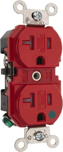 Leviton - 125 VAC, 20 Amp, 5-20R NEMA Configuration, Red, Hospital Grade, Self Grounding Duplex Receptacle - 1 Phase, 2 Poles, 3 Wire, Flush Mount, Tamper Resistant - A1 Tooling