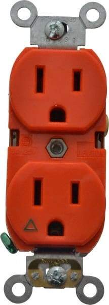 Leviton - 125 VAC, 15 Amp, 5-15R NEMA Configuration, Orange, Industrial Grade, Isolated Ground Duplex Receptacle - 1 Phase, 2 Poles, 3 Wire, Flush Mount, Tamper Resistant - A1 Tooling