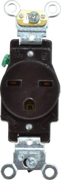 Leviton - 250 VAC, 15 Amp, 6-15R NEMA Configuration, Brown, Industrial Grade, Self Grounding Single Receptacle - 1 Phase, 2 Poles, 3 Wire, Flush Mount, Impact Resistant - A1 Tooling