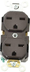 Leviton - 250 VAC, 15 Amp, 6-15R NEMA Configuration, Brown, Industrial Grade, Self Grounding Duplex Receptacle - 1 Phase, 2 Poles, 3 Wire, Flush Mount, Impact Resistant - A1 Tooling