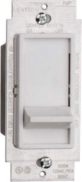 Leviton - 1 Pole, 120 VAC, 60 Hz, 600 Watt, Residential Grade, Slide Switch, Wall and Dimmer Light Switch - 1.73 Inch Wide x 4.13 Inch High, Incandescent - A1 Tooling