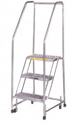 Ballymore - 58-1/2" 3 Step Ladder - Rolling Safety Ladder, 300 Lb Capacity, 28-1/2" Platform Height, 20" Base Width x 25" Depth, Heavy-Duty Serrated Grating - A1 Tooling