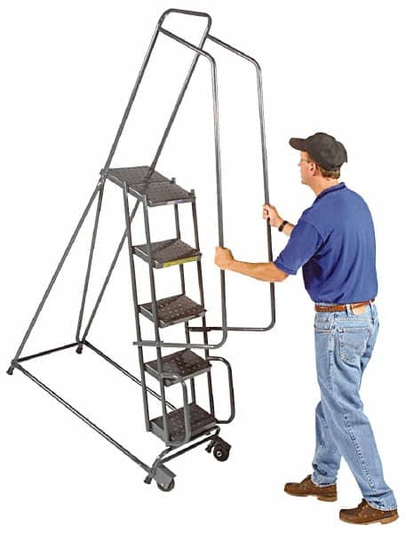 Ballymore - 78" 5 Step Ladder - Tilt & Roll Safety Ladder, 450 Lb Capacity, 47-1/2" Platform Height, 20" Base Width x 42" Base Depth, Abrasive Mat Tread - A1 Tooling