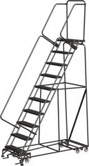 Ballymore - 133" 10 Step All-Directional Ladder - Rolling Safety Ladder, 450 Lb Capacity, 100" Platform Height, 32" Base Width x 74" Depth, Perforated Tread - A1 Tooling