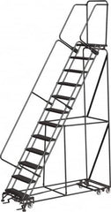 Ballymore - 153" 12 Step Ladder - Rolling Safety Ladder, 450 Lb Capacity, 120" Platform Height, 32" Base Width x 87" Depth, Abrasive Mat Tread - A1 Tooling