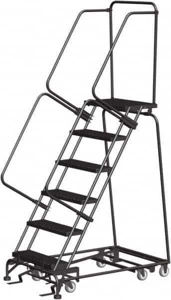 Ballymore - 93" 6 Step All-Directional Ladder - Rolling Safety Ladder, 450 Lb Capacity, 60" Platform Height, 30" Base Width x 49" Depth, Perforated Tread - A1 Tooling