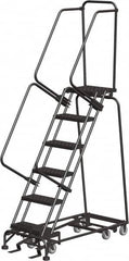 Ballymore - 93" 6 Step Ladder - Rolling Safety Ladder, 450 Lb Capacity, 60" Platform Height, 24" Base Width x 49" Depth, Abrasive Mat Tread - A1 Tooling