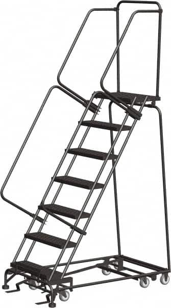 Ballymore - 103" 7 Step All-Directional Ladder - Rolling Safety Ladder, 450 Lb Capacity, 70" Platform Height, 30" Base Width x 55" Depth, Perforated Tread - A1 Tooling