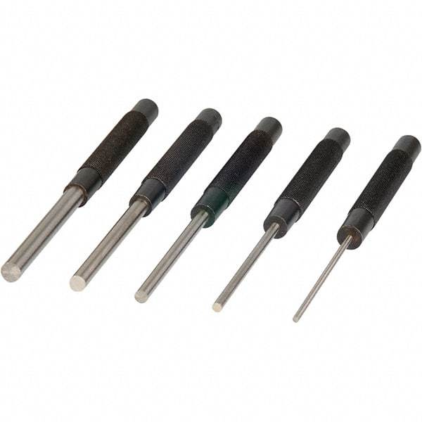 Mitutoyo - 5 Piece, 1/8 to 3/8", X-Long Punch - Round Shank, Comes in Plastic Sleeve - A1 Tooling