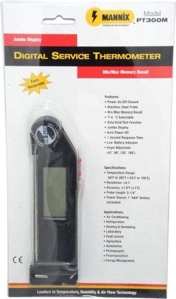 General - -58 to 302°F Pocket Digital Thermometer - LCD Display, Stainless Steel Probe Sensor, Battery Power - A1 Tooling