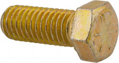 Made in North America - 7/16-14 UNC, 1-1/8" Length Under Head Hex Head Cap Screw - Fully Threaded, Grade 8 Alloy Steel, Zinc Yellow Dichromate Finish, 5/8" Hex - A1 Tooling