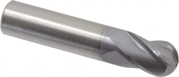 Hertel - 1/2" Diam, 5/8" LOC, 4 Flute Solid Carbide Ball End Mill - TiCN Finish, Single End, 2-1/2" OAL, 1/2" Shank Diam - A1 Tooling