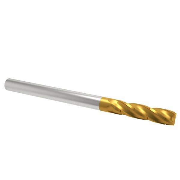 Hertel - 3/16" Diam, 5/8" LOC, 4 Flute Solid Carbide Roughing Square End Mill - TiN Finish, 2" OAL, 3/16" Shank Diam, Single End, Centercutting - A1 Tooling