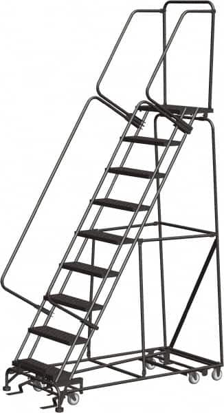 Ballymore - 123" 9 Step All-Directional Ladder - Rolling Safety Ladder, 350 Lb Capacity, 90" Platform Height, 32" Base Width x 68" Depth, Expanded Metal Tread - A1 Tooling