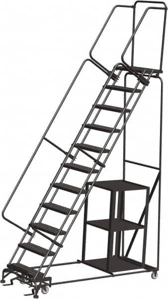 Ballymore - 143" 11 Step Ladder - Safety Stock Picking Ladder, 450 Lb Capacity, 110" Platform Height, 32" Base Width x 80" Depth, Perforated Tread - A1 Tooling