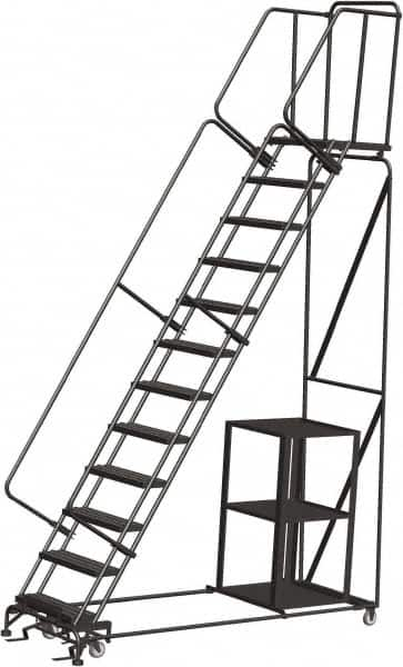 Ballymore - 153" 12 Step Ladder - Safety Stock Picking Ladder, 450 Lb Capacity, 120" Platform Height, 32" Base Width x 93" Depth, Perforated Tread - A1 Tooling