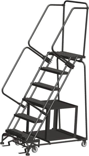 Ballymore - 93" 6 Step Ladder - Safety Stock Picking Ladder, 450 Lb Capacity, 60" Platform Height, 30" Base Width x 49" Depth, Perforated Tread - A1 Tooling