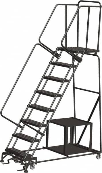 Ballymore - 113" 8 Step Ladder - Safety Stock Picking Ladder, 450 Lb Capacity, 80" Platform Height, 32" Base Width x 68" Depth, Expanded Metal Tread - A1 Tooling