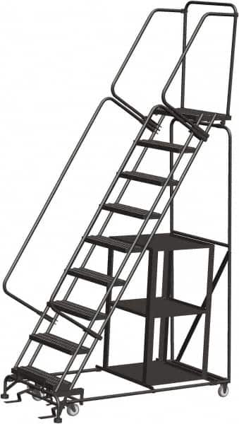 Ballymore - 123" 9 Step Ladder - Safety Stock Picking Ladder, 450 Lb Capacity, 90" Platform Height, 32" Base Width x 68" Depth, Perforated Tread - A1 Tooling