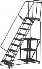 Ballymore - 123" 9 Step Ladder - Safety Stock Picking Ladder, 450 Lb Capacity, 90" Platform Height, 32" Base Width x 74" Depth, Expanded Metal Tread - A1 Tooling