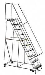 Ballymore - 133" 10 Step Ladder - Rolling Safety Ladder, 450 Lb Capacity, 100" Platform Height, 32" Base Width x 74" Depth, Perforated Tread - A1 Tooling