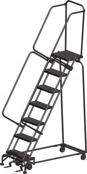 Ballymore - 103" 7 Step Ladder - Rolling Safety Ladder, 450 Lb Capacity, 70" Platform Height, 24" Base Width x 55" Depth, Heavy-Duty Serrated Grating - A1 Tooling