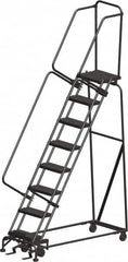 Ballymore - 113" 8 Step Ladder - Rolling Safety Ladder, 450 Lb Capacity, 80" Platform Height, 24" Base Width x 61" Depth, Heavy-Duty Serrated Grating - A1 Tooling